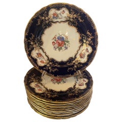 Merveilleux service à motifs floraux en porcelaine 12 assiettes plates Aynsley Bavaria