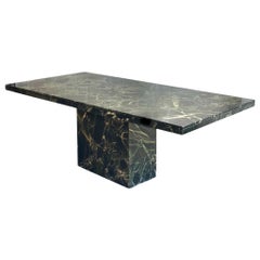 1970s Italian Dark Green Verde Guatemala Marble Stone Rectangular Pedestal Dinin