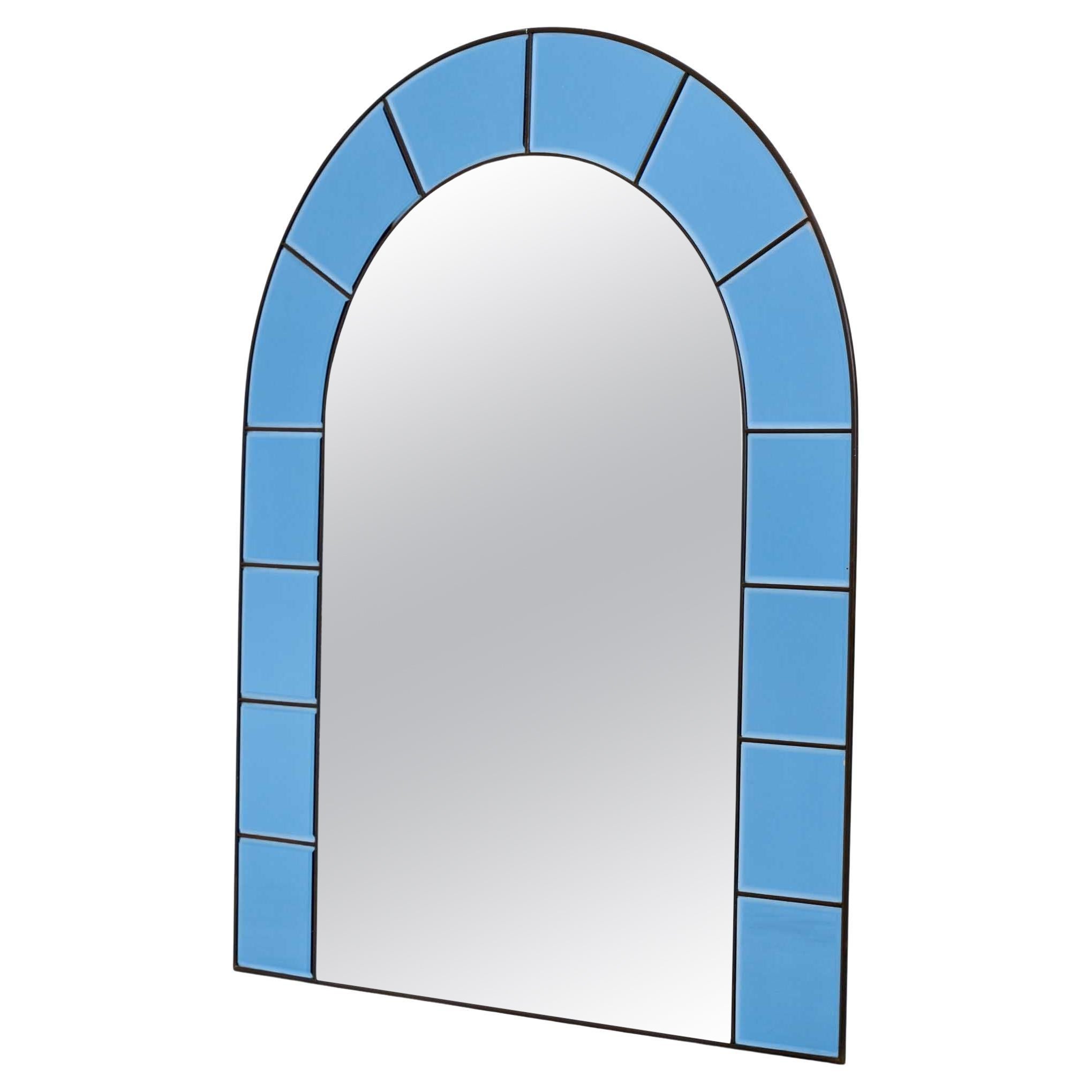 Blue Wall Mirror in the Style of Cristal Arte, Glass and Metal, Italy 1960s For Sale