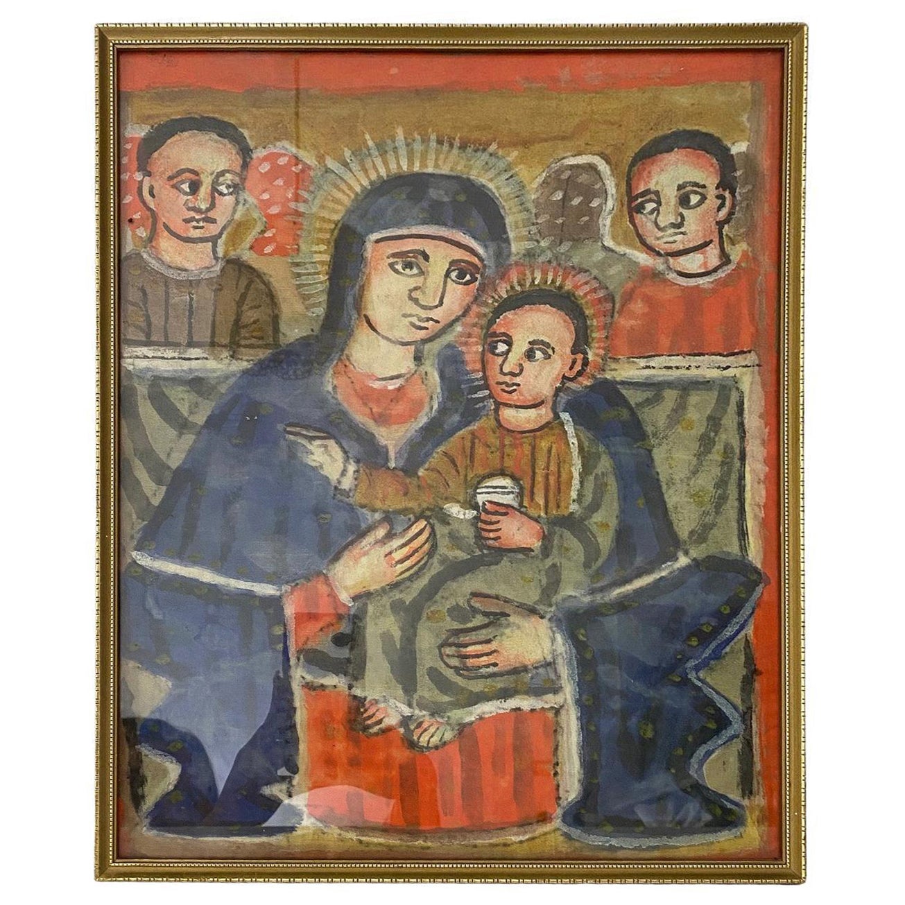 Peinture éthiopienne vintage Madonna Child - Art populaire africain 