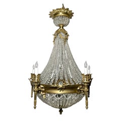 Antique French Louis XVI Gold Bronze and Cut Crystal Chandelier, circa 1890
