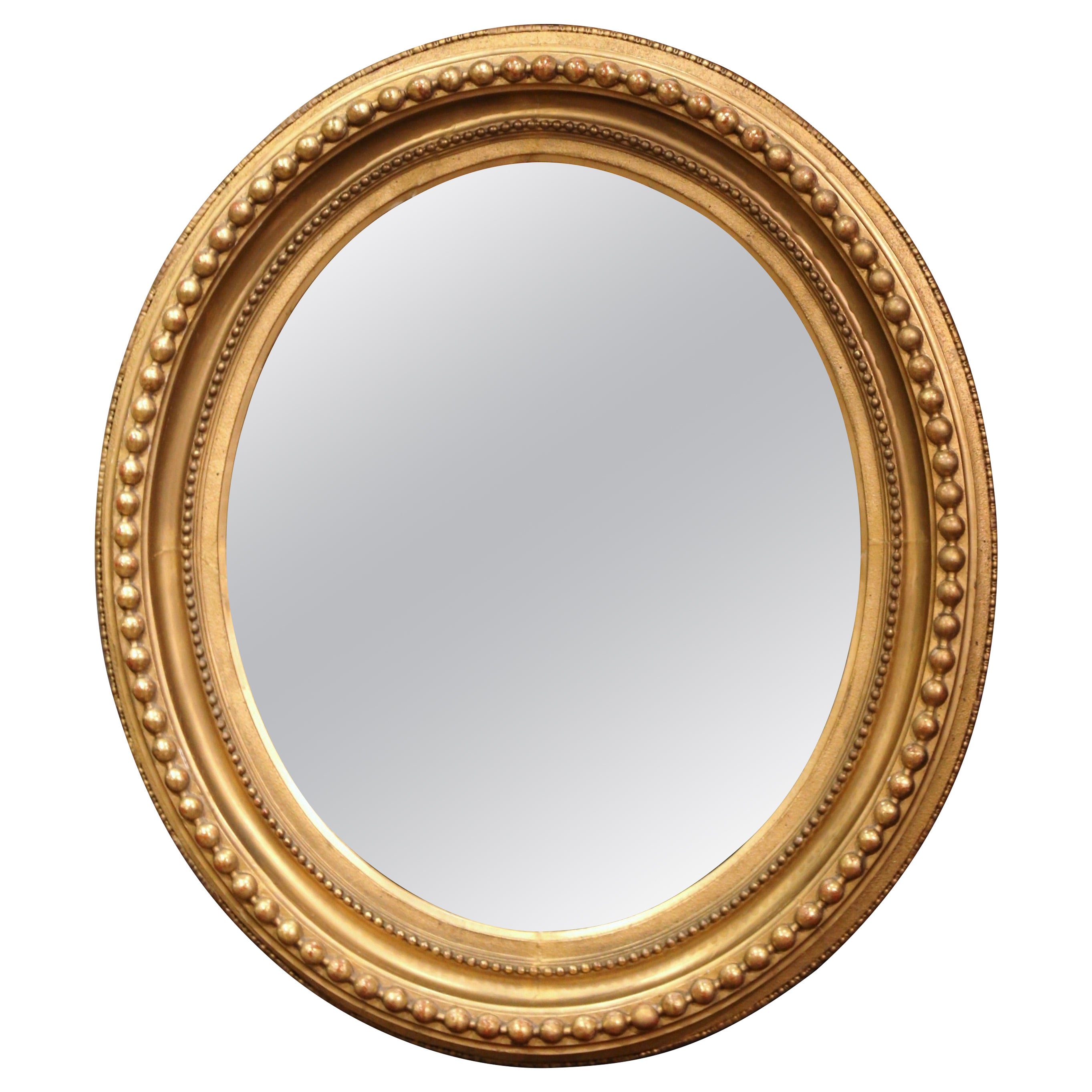 19th Century, French, Napoleon III Carved Giltwood Oval Wall Mirror  For Sale