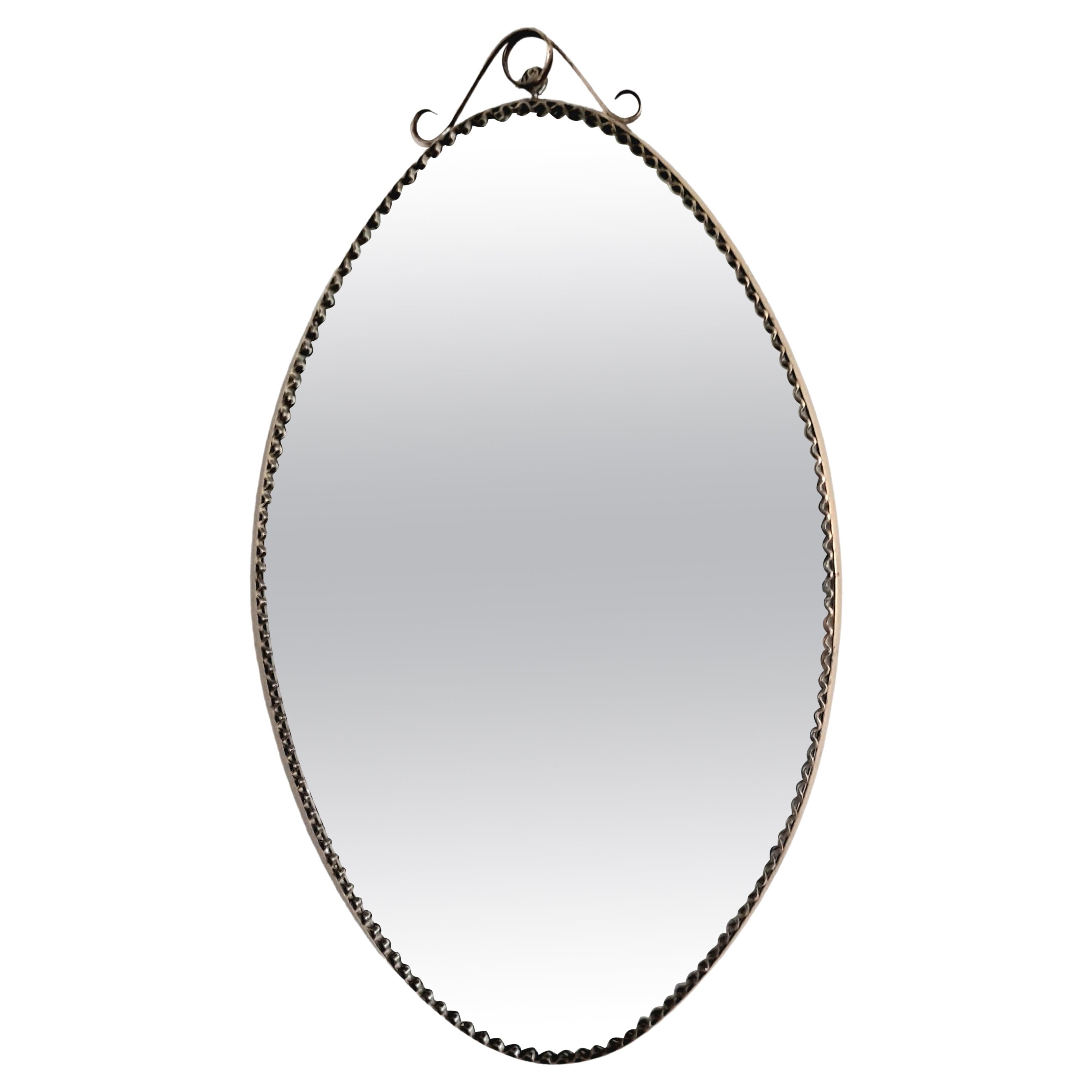 Italian  Hand  Hammered Brass Frame Mirror  For Sale