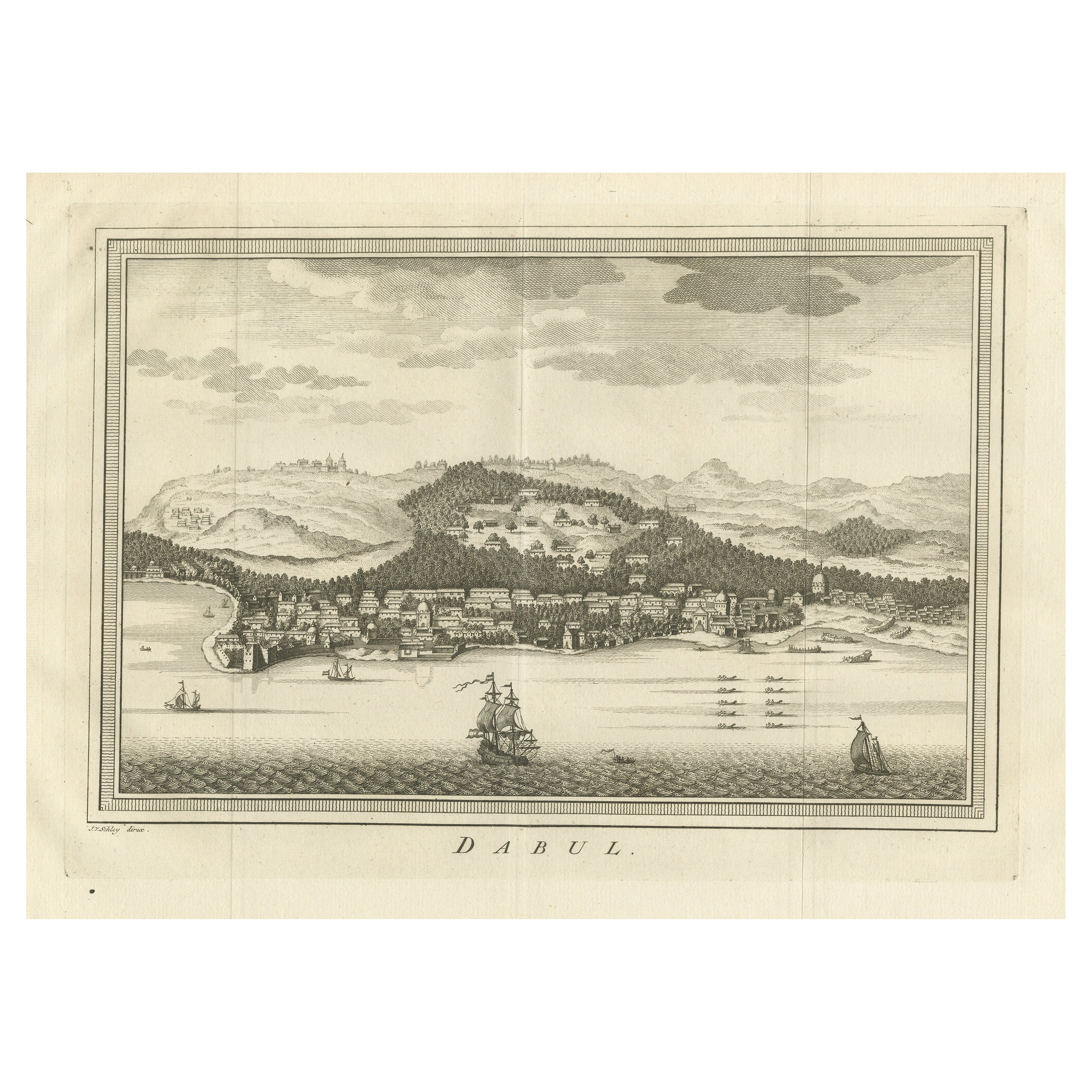 Antique Print of the city of Dabhol, Dabul, India