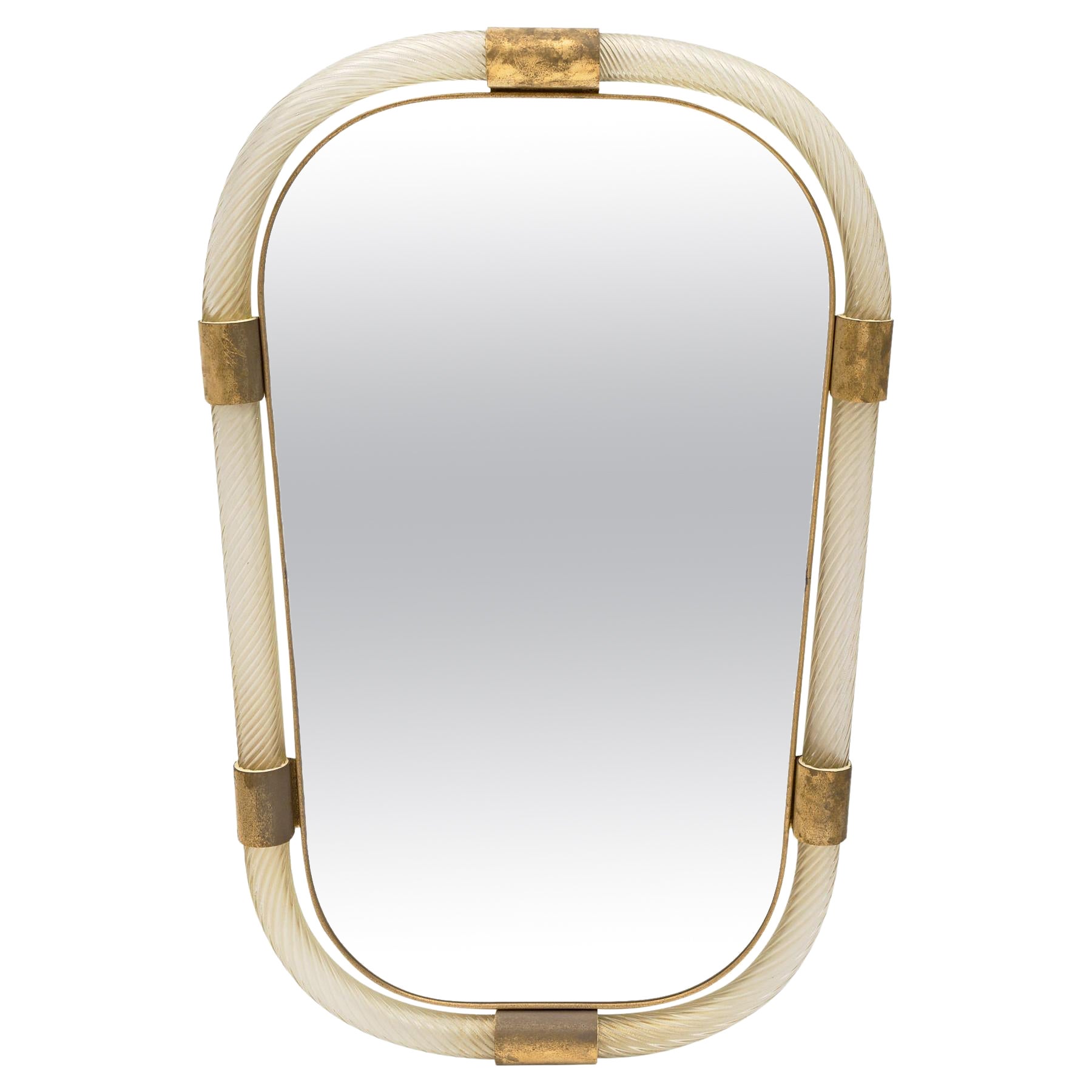 Murano Glass and Brass “Torsado” Mirror by Fuga For Sale