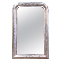 19th Century French Louis Philippe Silver Leaf Wall Mirror with Geometric Motifs