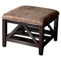 Upholstered Leather Stool or Ottoman