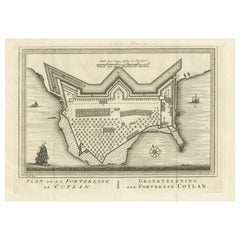 Antique Print of the Fort of Kollam, Kerala, India