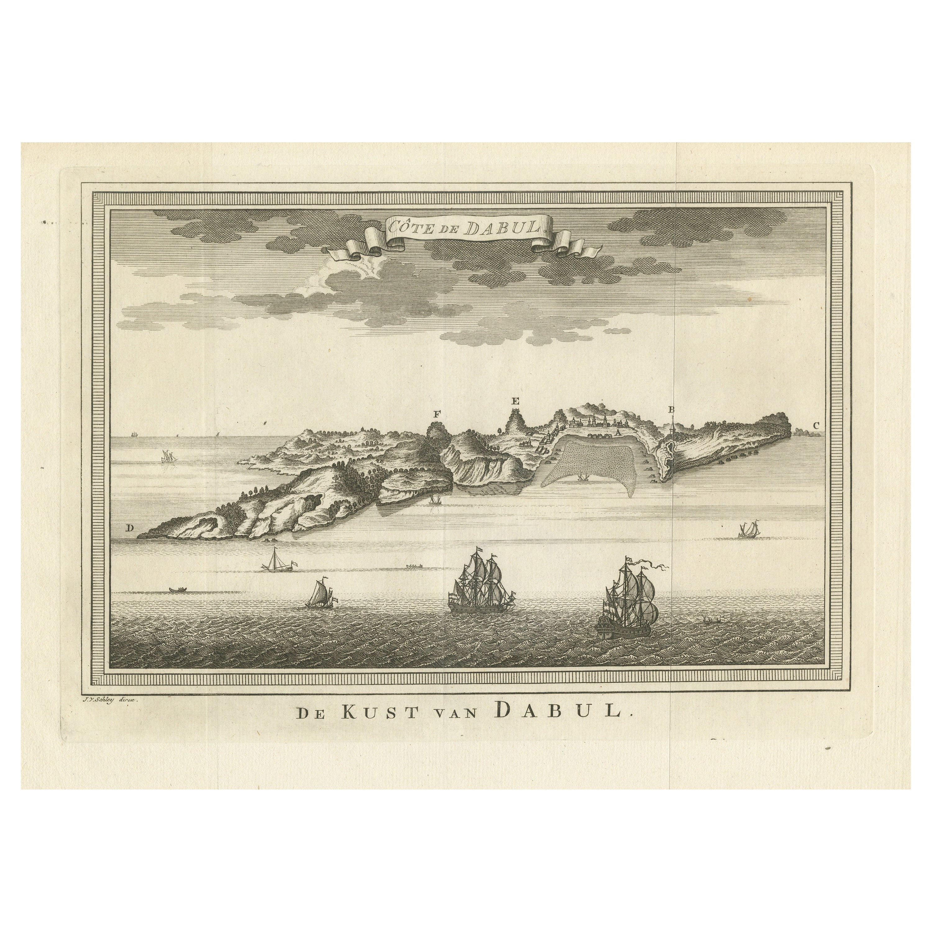 Original Antique Print of the Coast of Dabhol, Dabul, India
