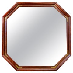 Mid-Century Modern Campaign Wood Octagonal Mirror