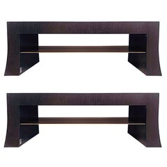 Vintage Armani Casa Italian Wenge Low Profile Night Stands with Drawer, Pair