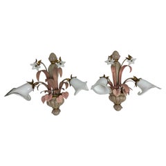 Pair of Florentine Baroque Style Polychrome Wood 2 Light Sconces by Eglo Austria