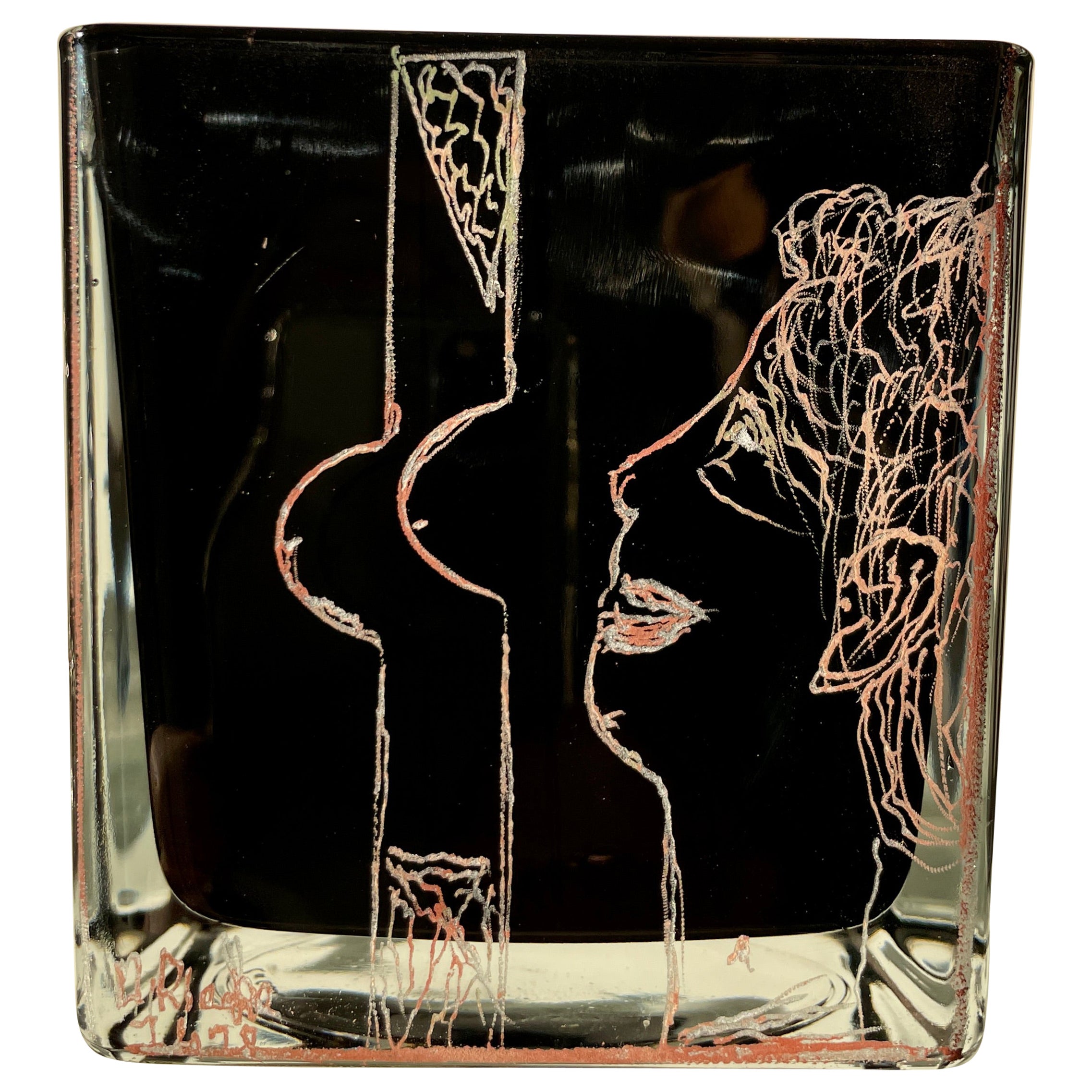 Vase en Opaline Noire d'Anatole Riecke du Restaurant La Coupole Décor Figuratif