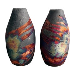Vase en poterie Raku 2 Pack de Natsu - Carbone H.C Matte - Décoration intérieure en céramique faite à la main