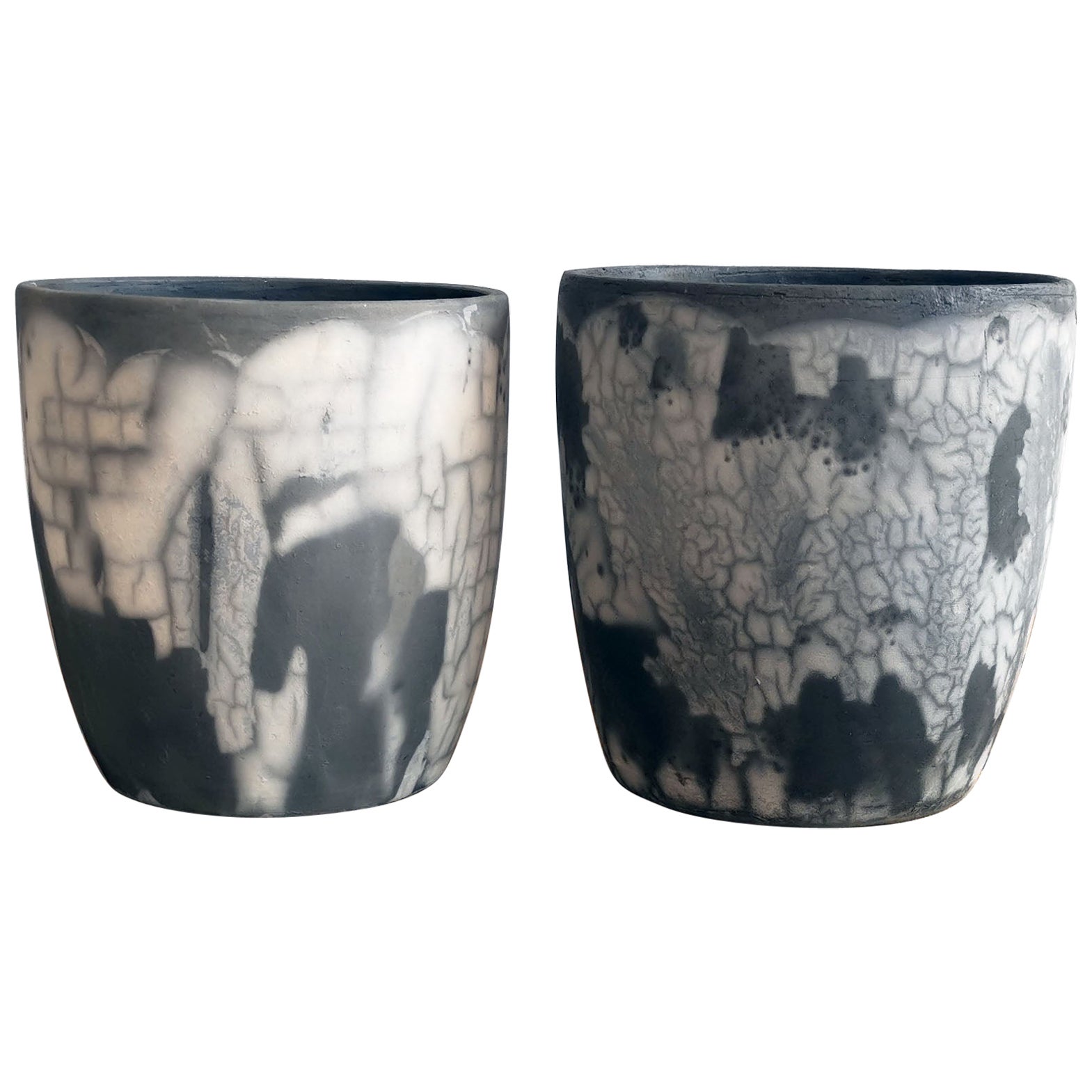 Seicho 2 Pack Raku Planter Pottery Pottery - Smoked Raku - Handmade Ceramic en vente