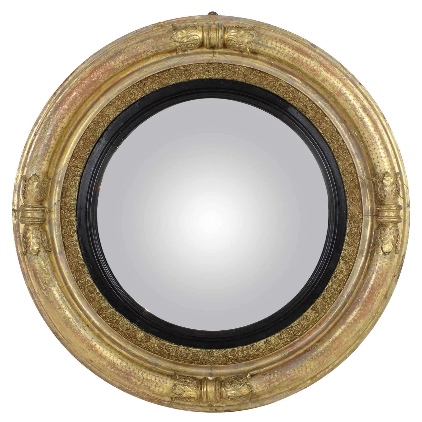 Early 19th Century Regency/Georgian Giltwood Circular Convex Butler's Mirror For Sale