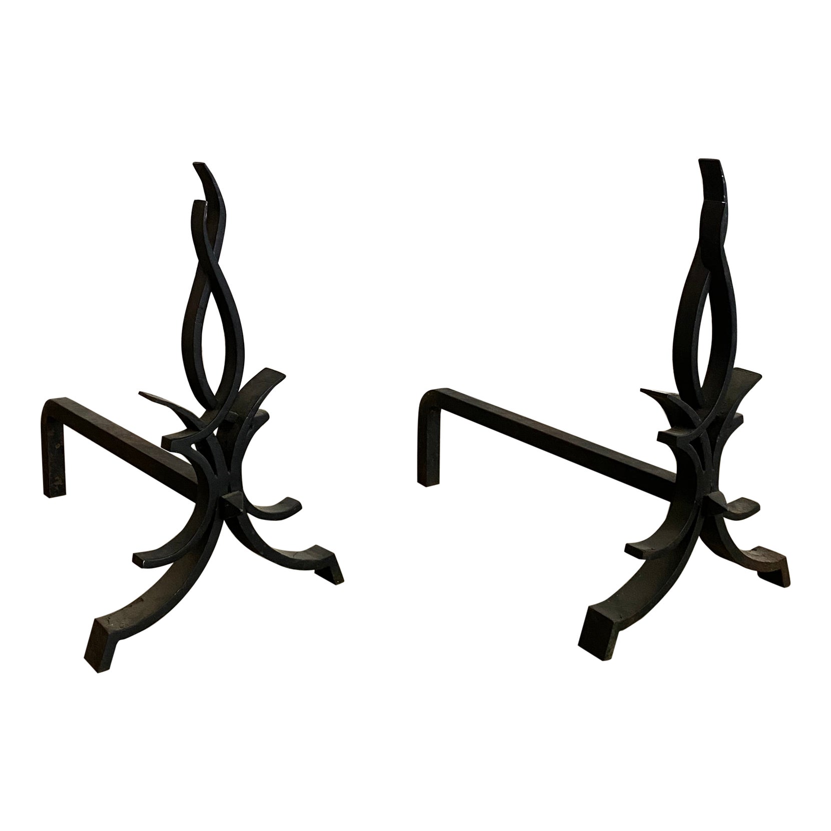 Pair of Modernist Wrought Iron Andirons