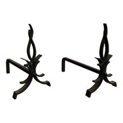 Pair of Modernist Wrought Iron Andirons