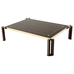 Italian Paolo Barracchia Marquetry Brass Coffee Table, 1978