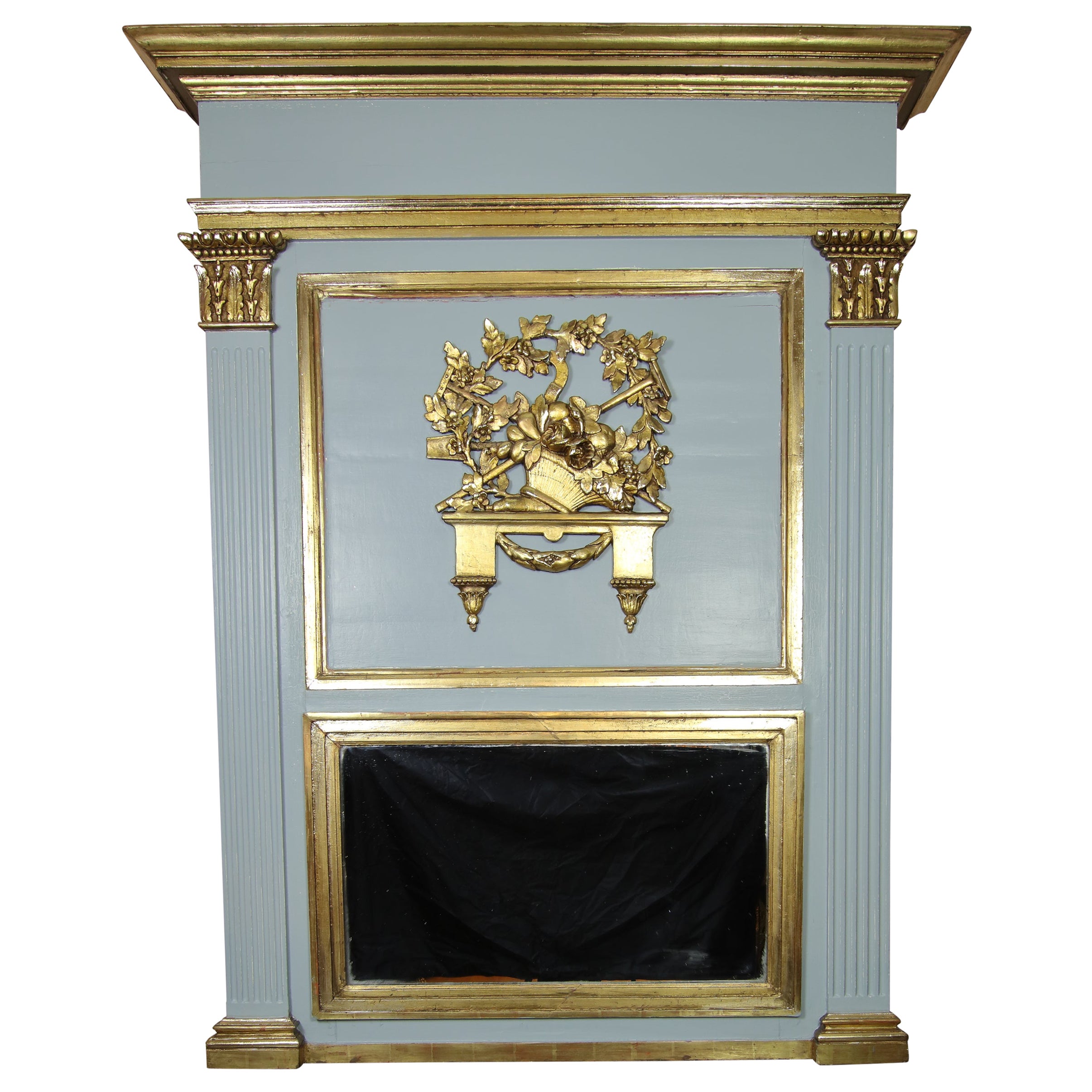 Late 19th Century Large Empire Style Painted Gilt Wood Wall Mirror or Trumeau For Sale