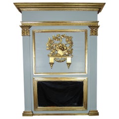 Late 19th Century Large Empire Style Painted Gilt Wood Wall Mirror or Trumeau