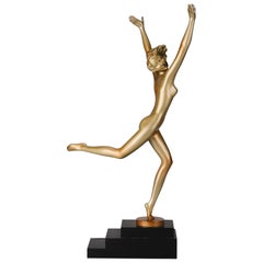 Art Deco Cold-Painted Bronze Sculpture entitled "Deco Dancer" by Josef Lorenzl