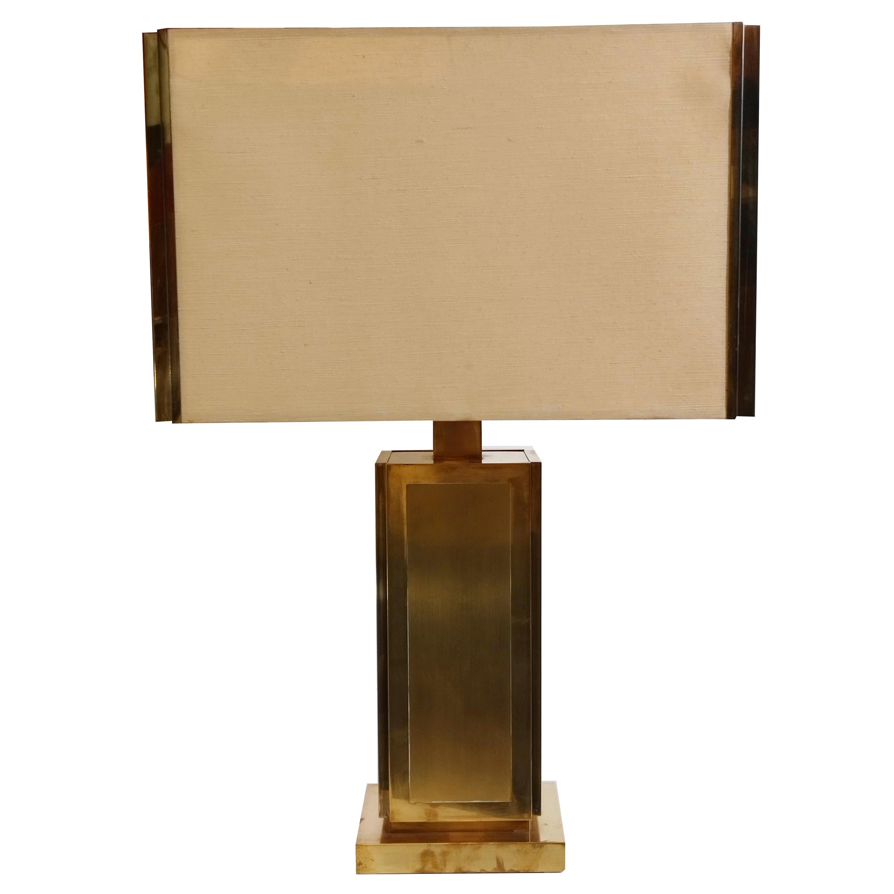 Lampada da tavolo in ottone di Liwan con paralume originale, Italia, anni '70
