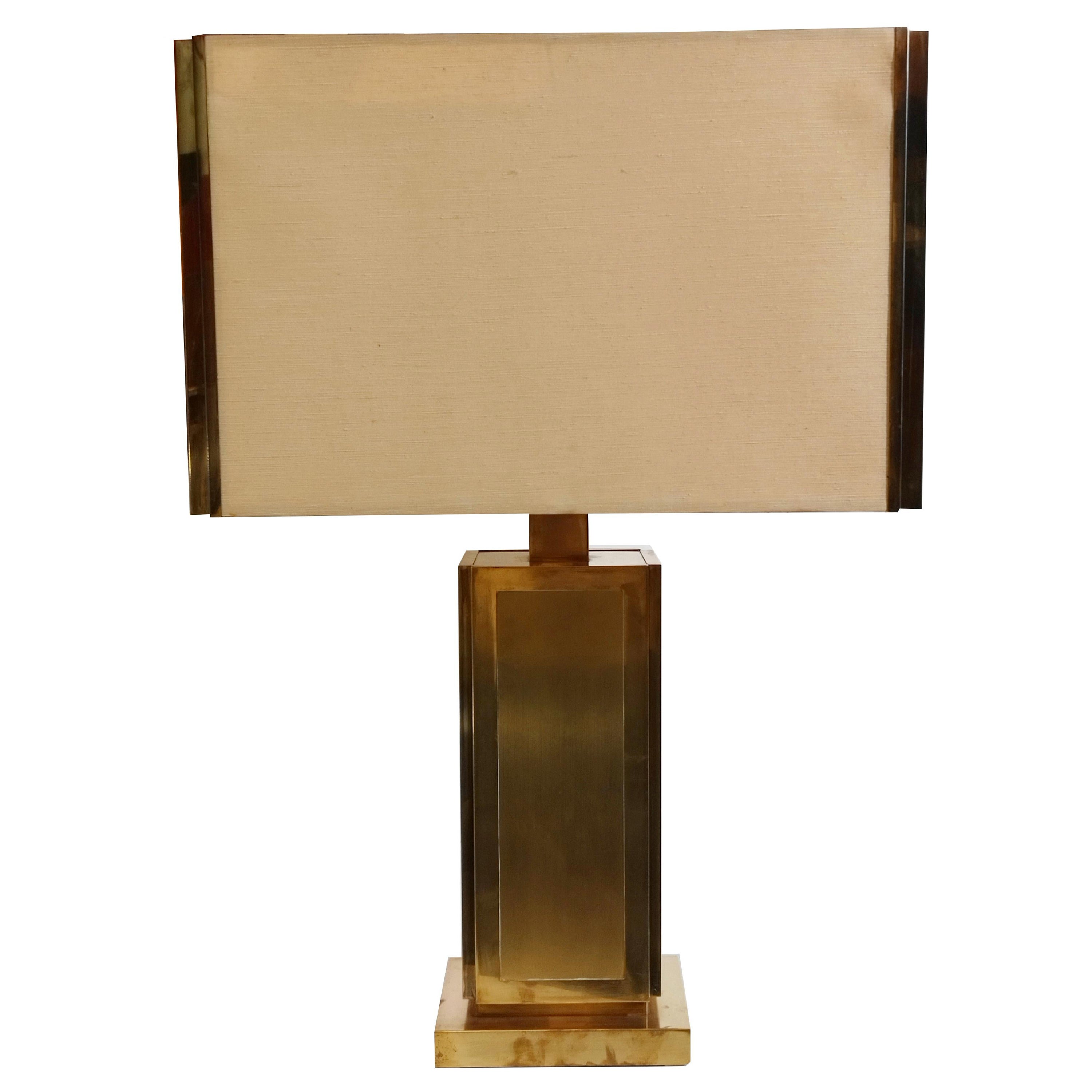 Liwan's Brass Table Lamp with Original Lampshade, Italy, 1970s