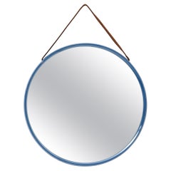 Round Mirror in Lacuqered Wood and Leather by Uno and Östen Kristiansson, 1950's