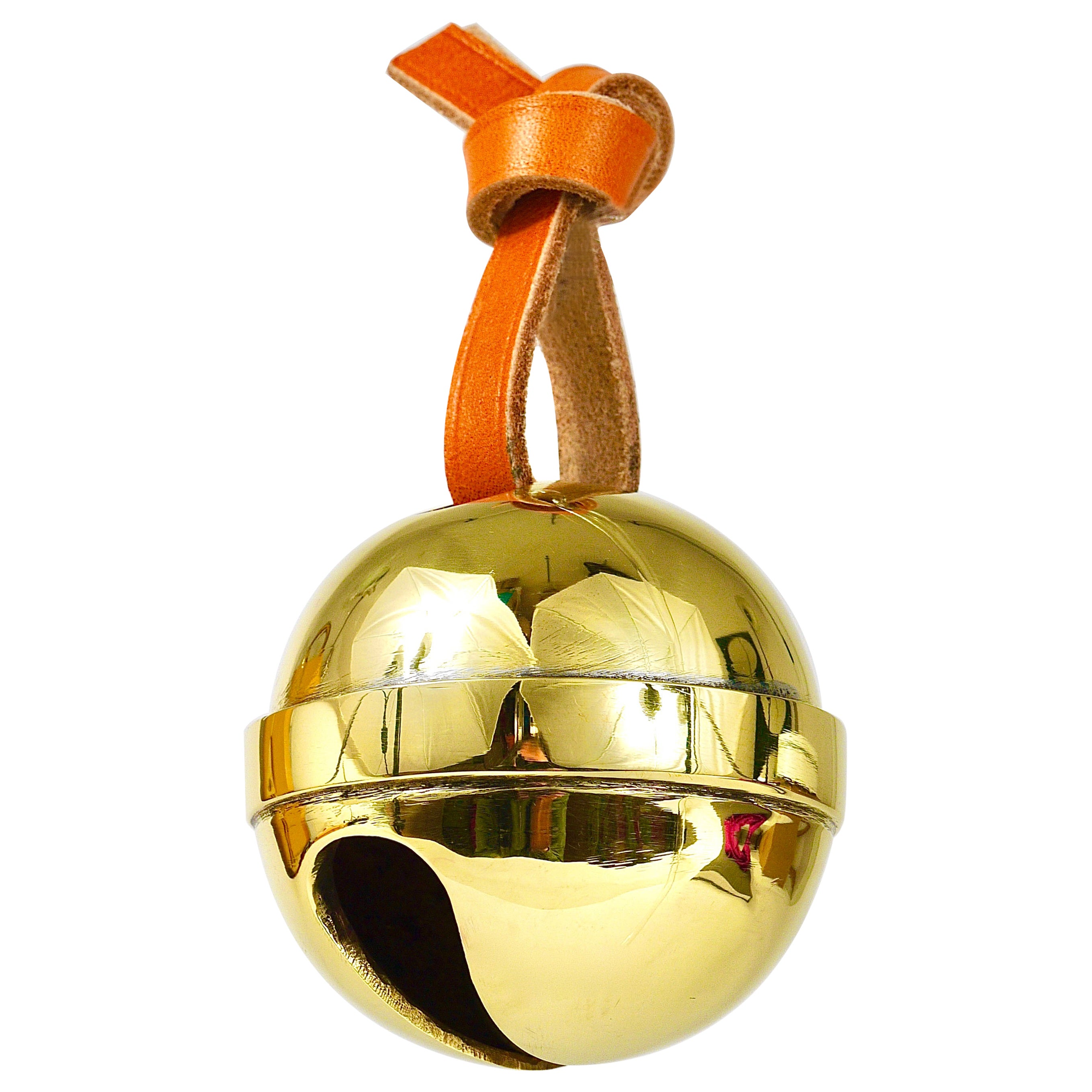 Carl Auböck Handcrafted Paperweight Jingle Bell #5039, Brass, Leather, Austria For Sale