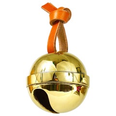 Vintage Carl Auböck Handcrafted Paperweight Jingle Bell #5039, Brass, Leather, Austria