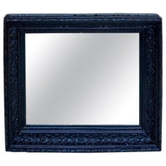 Antique French Dark Framed Carved Wood Wall Mirror, 1920