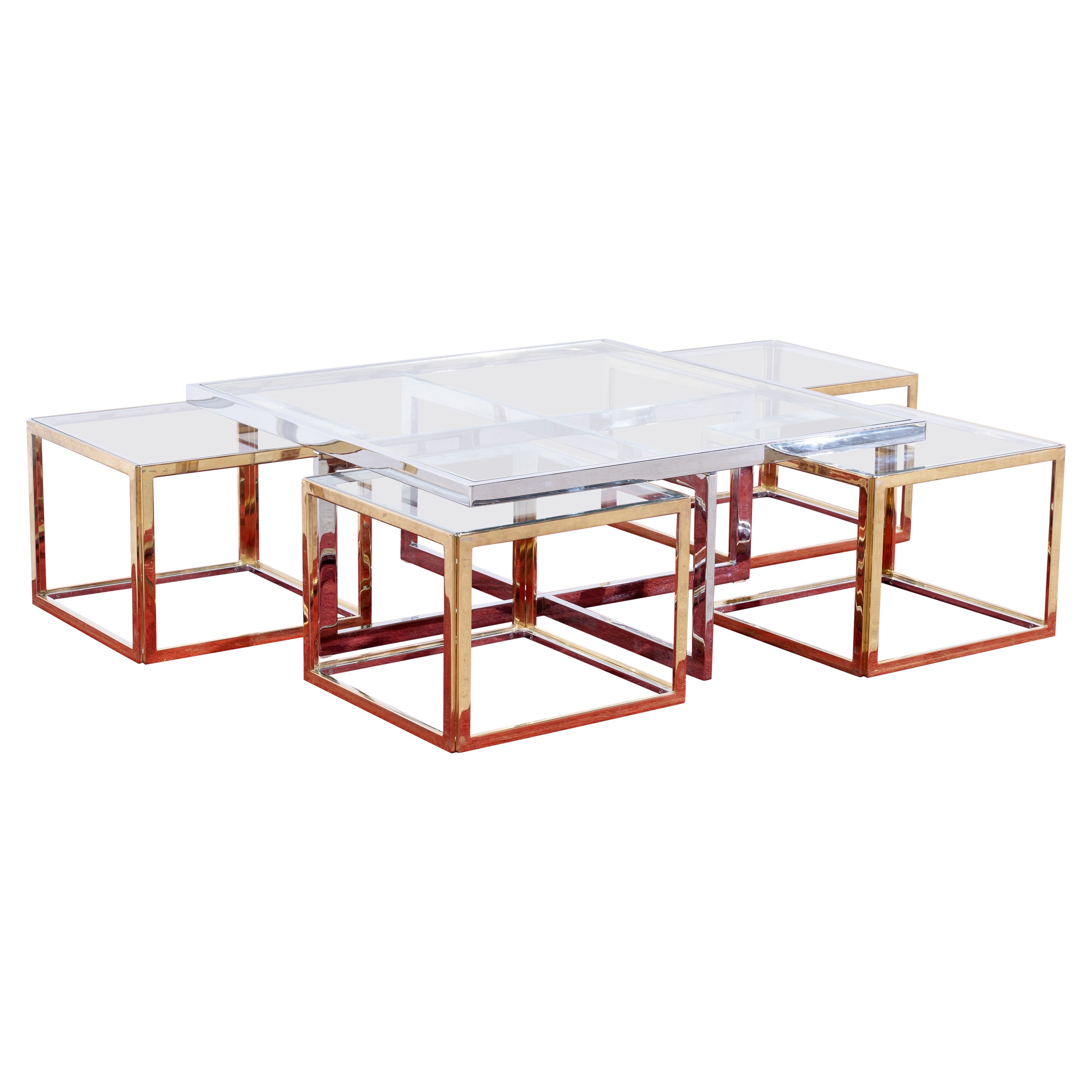 Hollywood Regancy Maison Charles France Coffee Table Brass Chrome