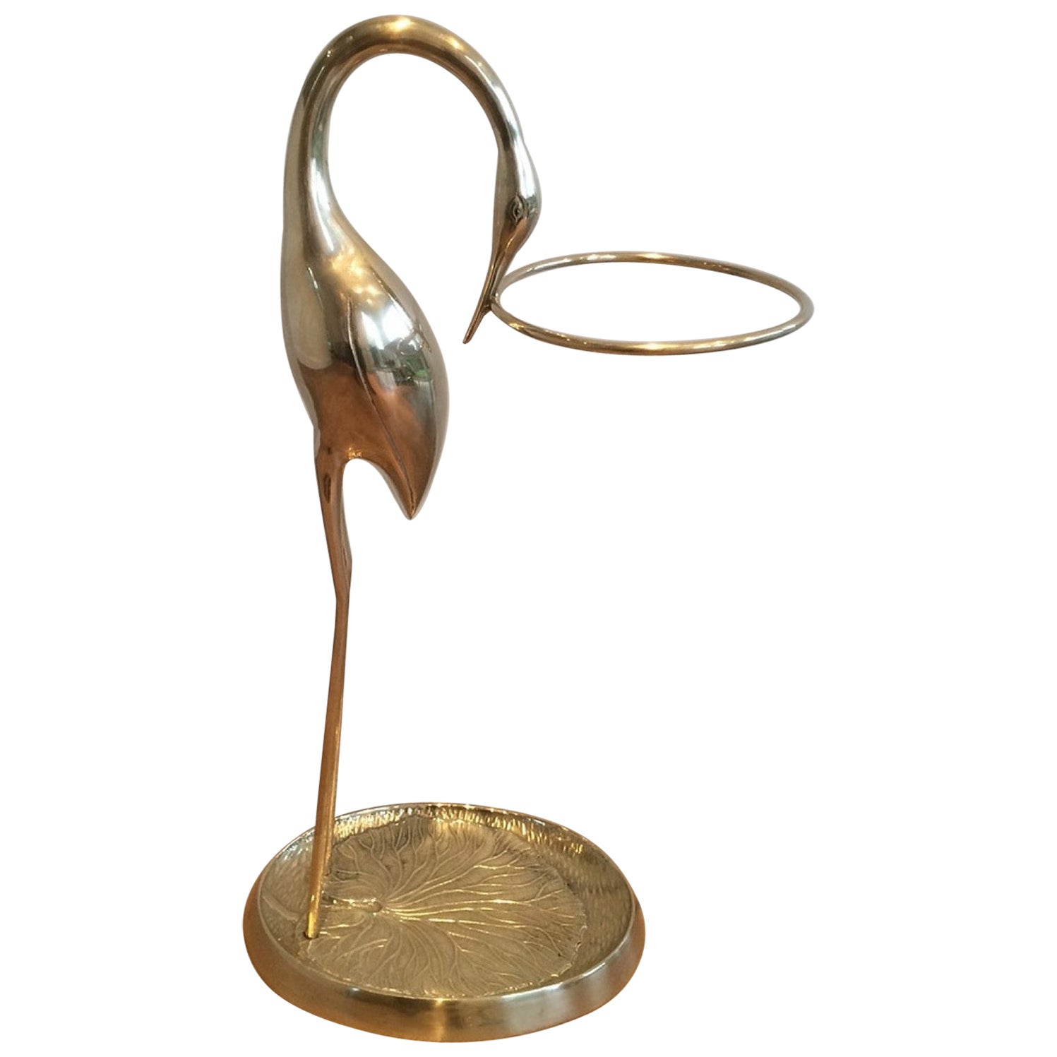Brass Swan Umbrella Stand Attributed to Maison Jansen For Sale