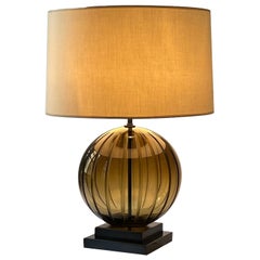 Olive Glass Globe Table Lamp with Cast Metal Base