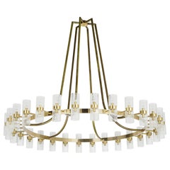 Norwegian Designer, Monumental Chandelier, Brass, Glass, Norway, C. 1965