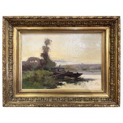 Peinture à l'huile du 19ème siècle dans un cadre sculpté et doré signé Lievin pour E Galien-Laloue