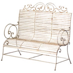 19th Century French Curved Painted Iron Three-Seat Garden Bench from Normandy