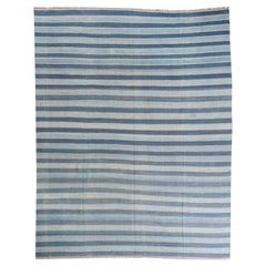 Vintage Dhurrie Flat Weave in Blue Stripes by Rug & Kilim