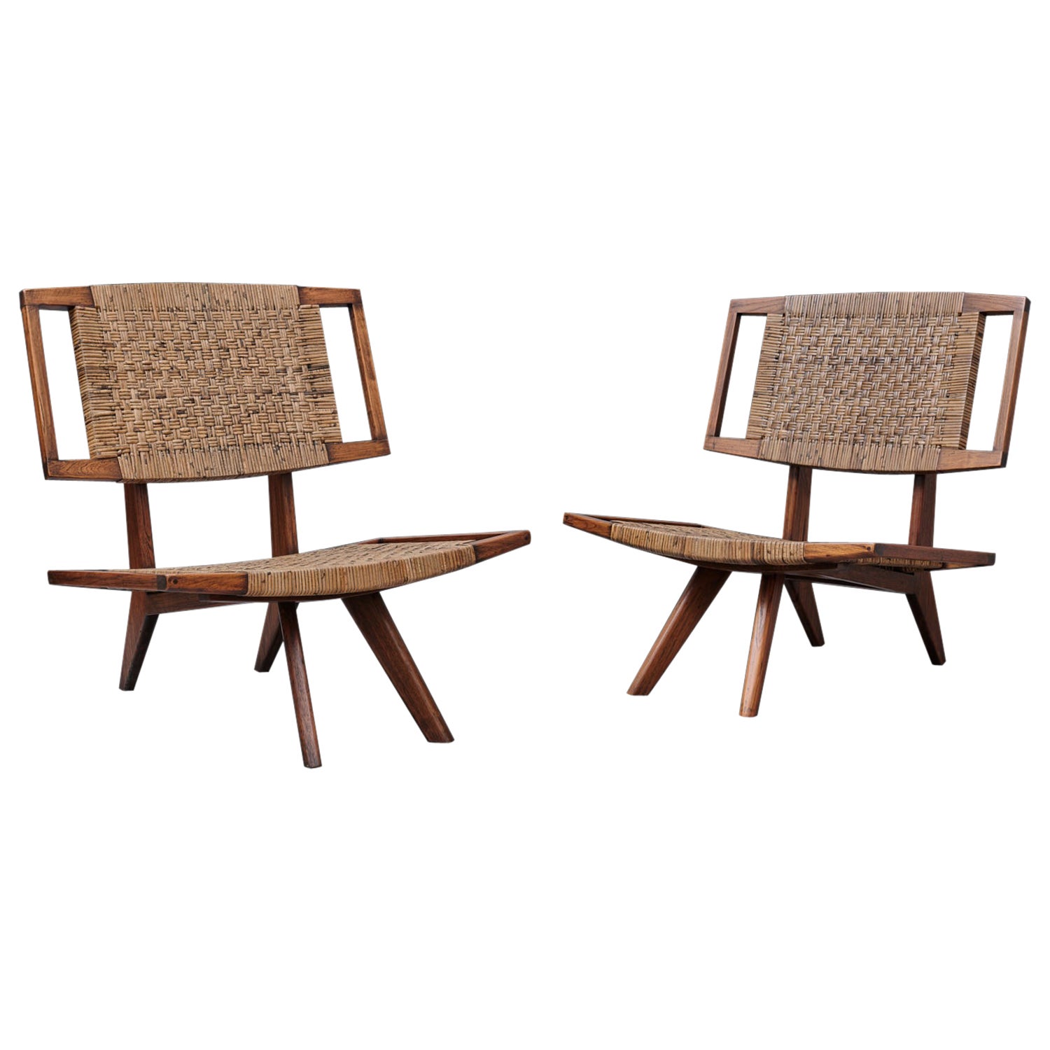 Mid Century Rattan Lounge chairs attr. to Paul László for Glenn of California