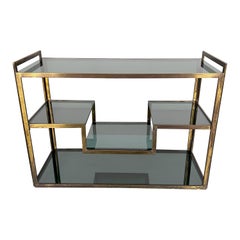 Italian Modern Brass and Glass Console Table by Romeo Rega, Italy 1970s