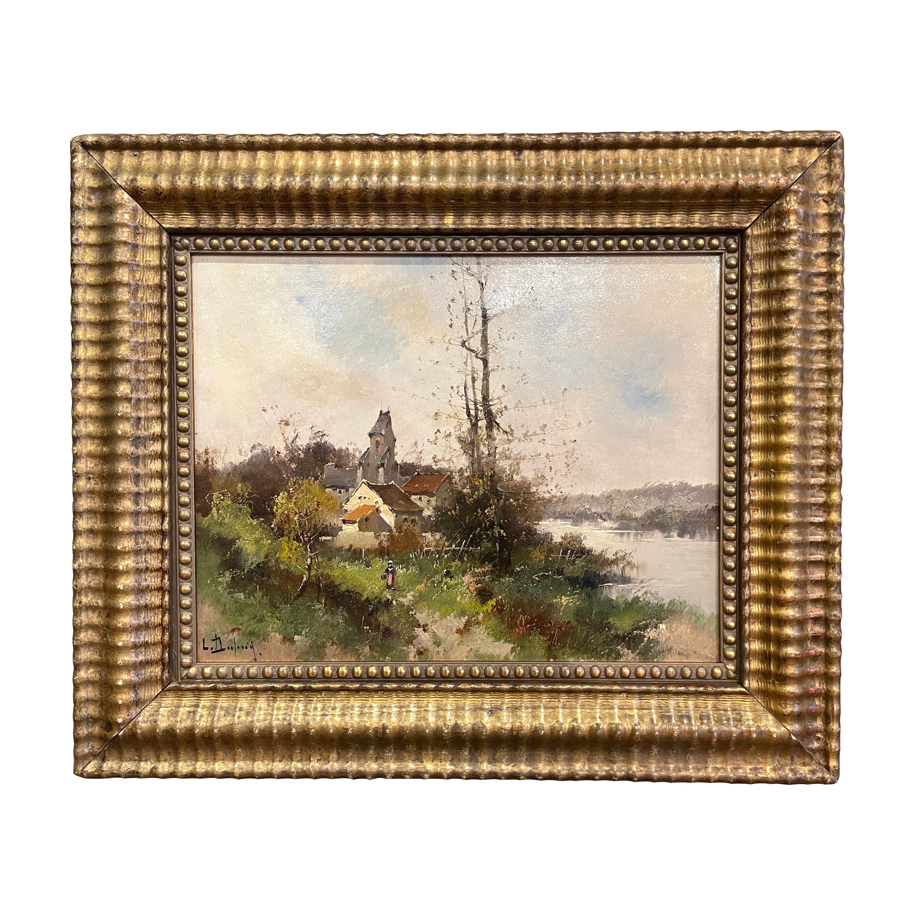 Pittura ad olio con cornice del XIX secolo firmata L. Dupuy per E. Galien-Laloue