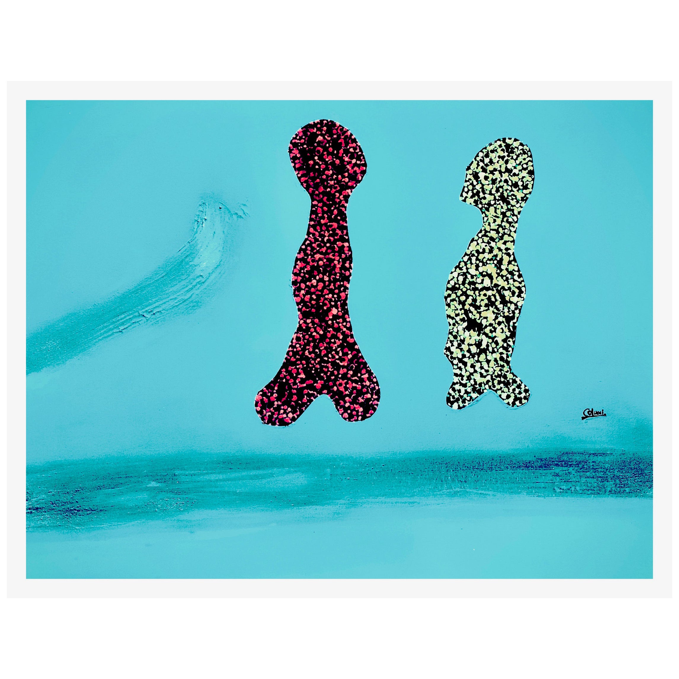 Peinture de supports mélangés de Steven Colucci - Deux hommes en vente