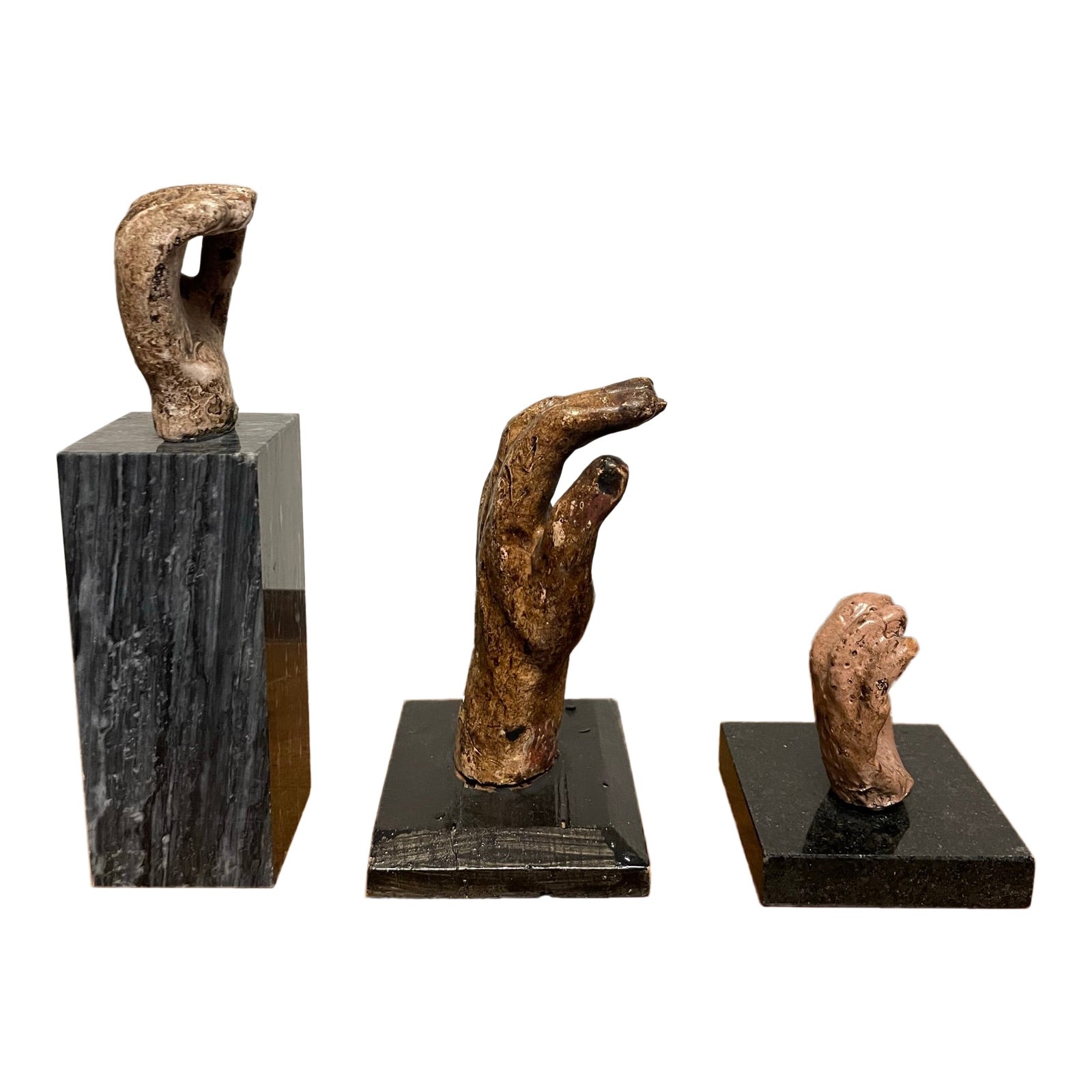 19th Spanish Colonial Santos Hands, Set of Three, Mounted For Sale