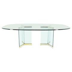 Pace Large 3/4" Glass Top Boat Shape Double Pedestal Dining Conference Table 