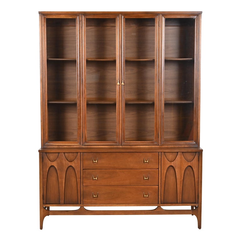 Broyhill Brasilia Sculpted Walnut Breakfront Bookcase or China