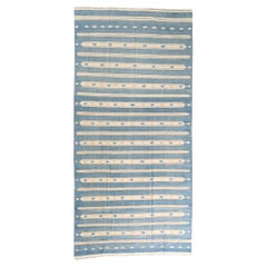 Retro Dhurrie Flat Weave in Blue and Off-White Stripes by Rug & Kilim