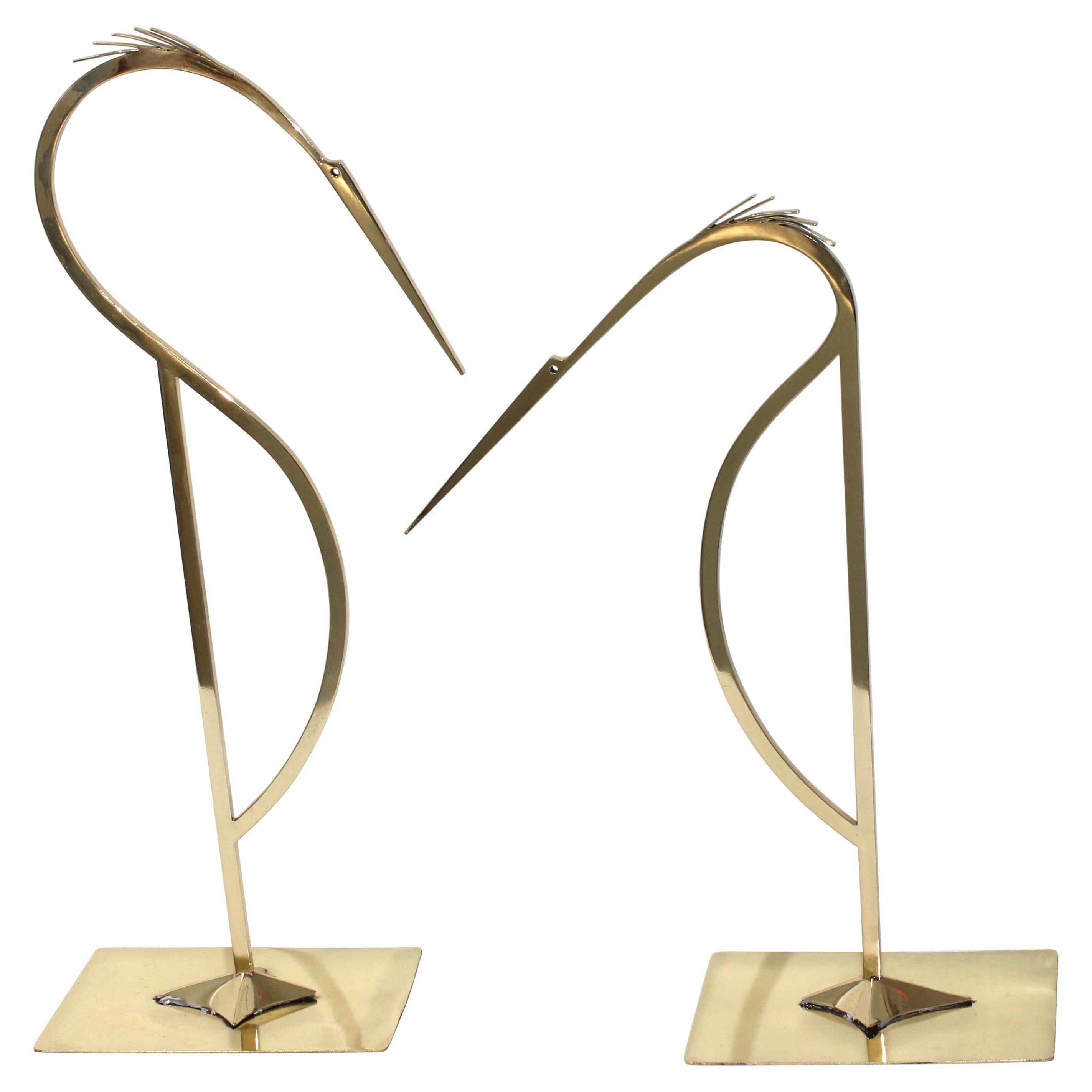 Set of Two Brass Stylized Egret Figures For Sale