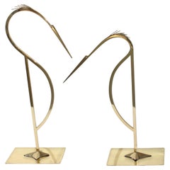Retro Set of Two Brass Stylized Egret Figures