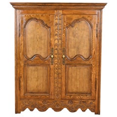 Baker Furniture French Provincial Louis XV Carved Oak Armoire or Linen Press